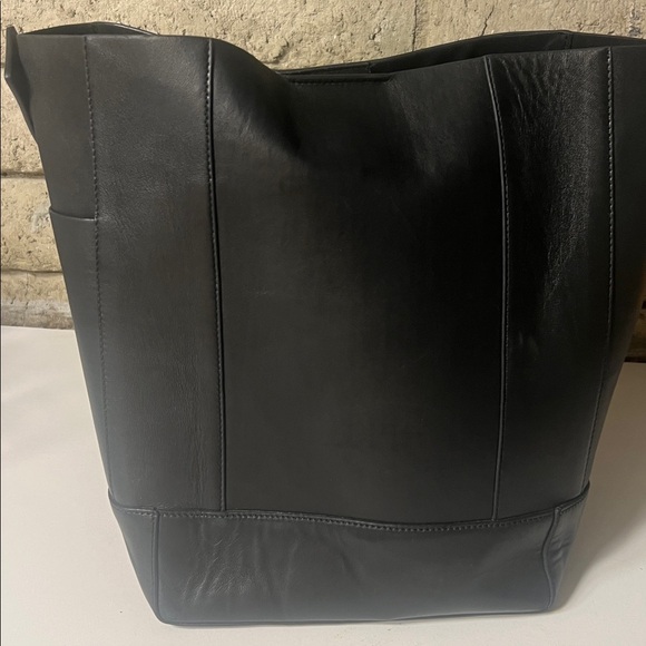 All Saints Black Leather Tote with Gold Zipper - Picture 10 of 12